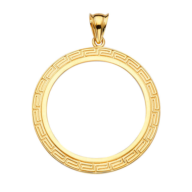 14K Yellow Gold Greek Key 50 Pesos Coin Frame Pendant