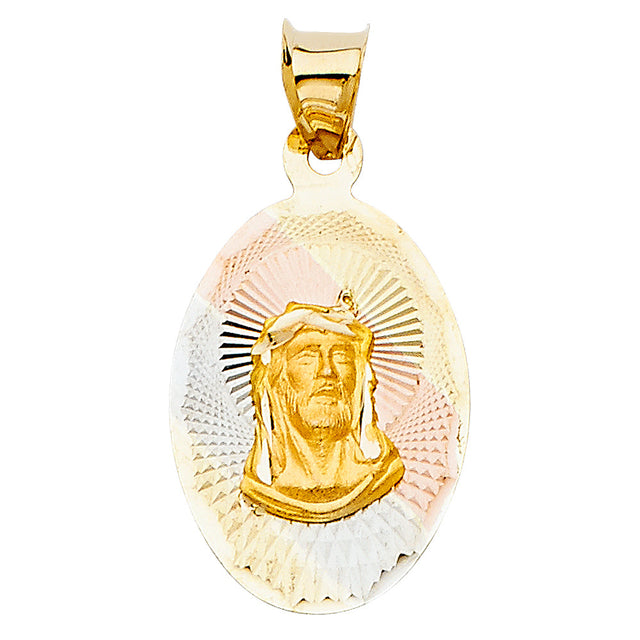 14K Tricolor Gold Jesus Stamp Pendant