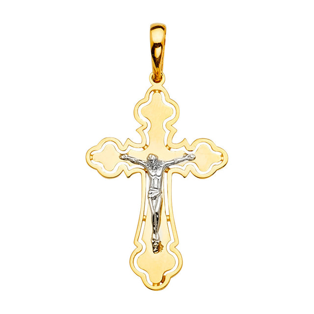 14K Yellow Gold 2Tone Crucifix Cross Pendant