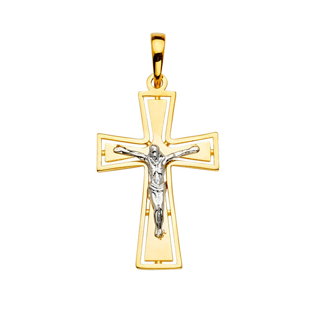 14K Yellow Gold 2Tone Crucifix Cross Pendant