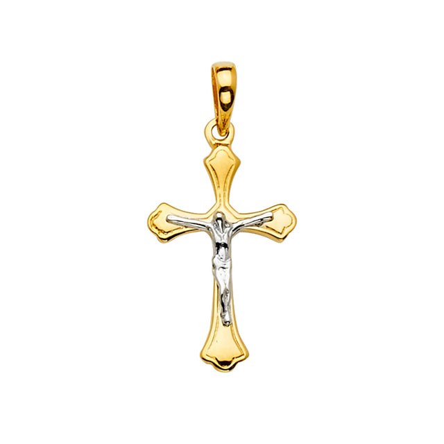 14K Yellow Gold 2Tone Crucifix Cross Pendant