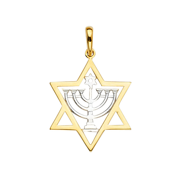 14K Two-Tone Gold Stone Menorah Pendant