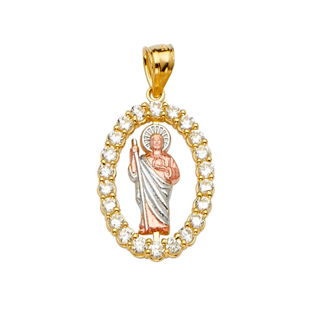 14K Tricolor Gold CZ San Judas Pendant