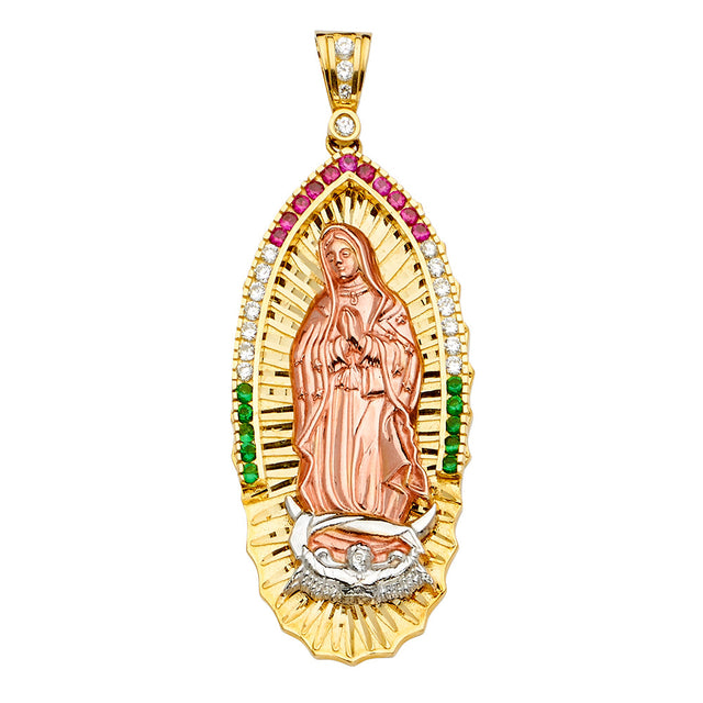 14K Tricolor Gold Mexican Color Guadalupe Pendant