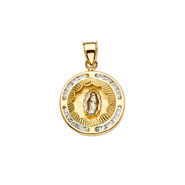 14K Yellow Gold CZ 3Color Guadalupe Medal Pendant