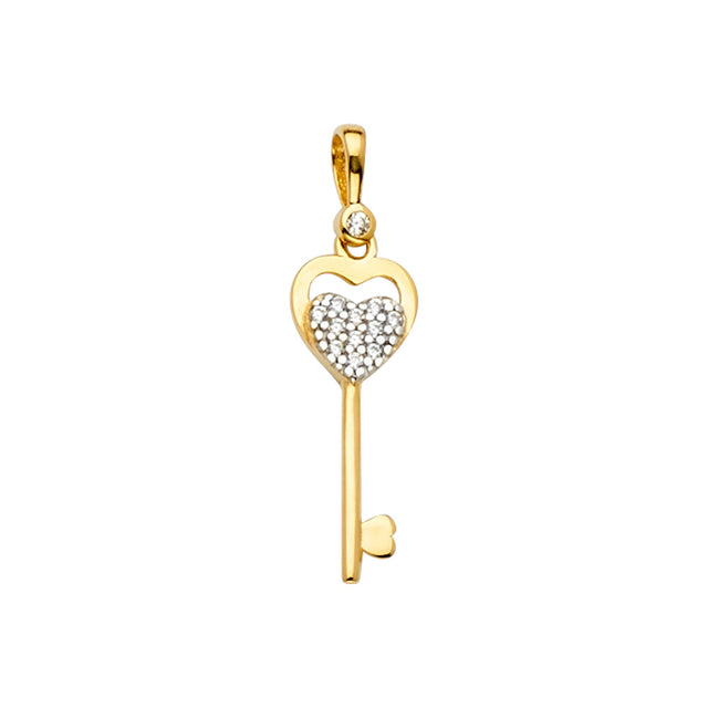 14K Yellow Gold Heart Key Pendant