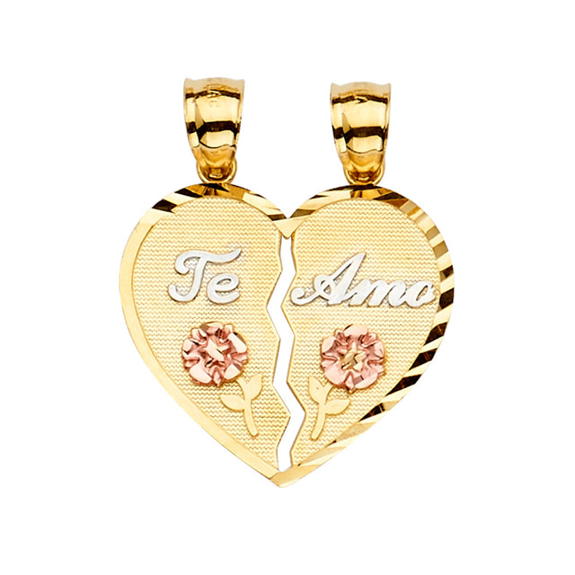 14K Tricolor Gold Large Te Amo Break-Apart Heart Pendant