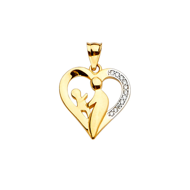 14K Yellow Gold Stone-Accented Mom & Child Pendant