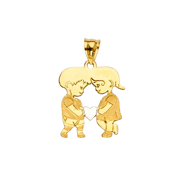 14K Yellow Gold Boy and Girl Kissing Pendant