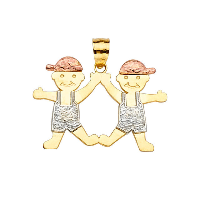 14K Tricolor Gold Two Boys Pendant