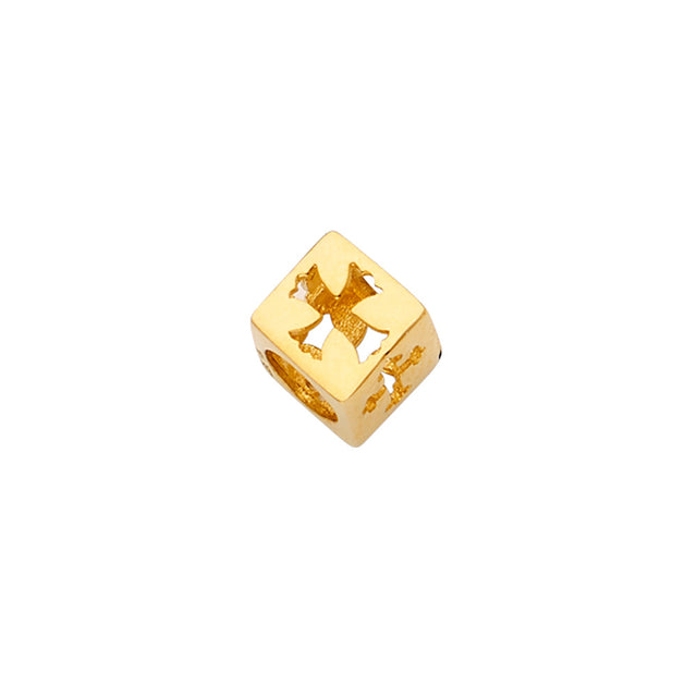 14K Yellow Gold Cross Dice Slider For Mix&Match Bracelet Pendant