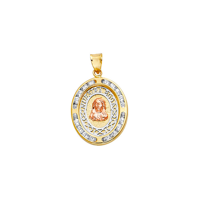 14K Tricolor Gold Nuestra Boda Jesus Oval Pendant
