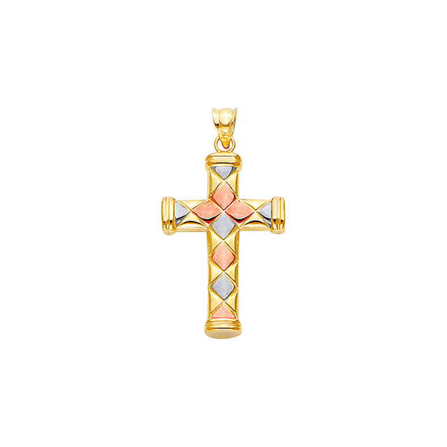 14K Tricolor Gold Fancy Cross Pendant