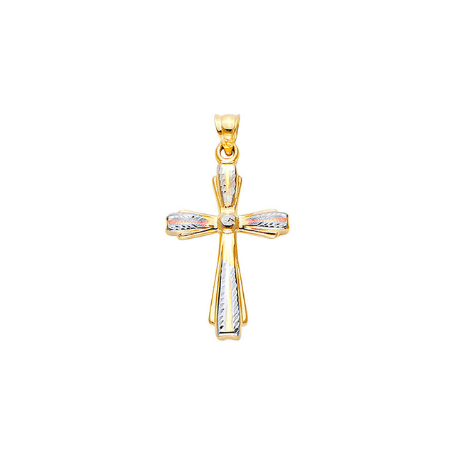 14K Tricolor Gold Fancy Cross Pendant