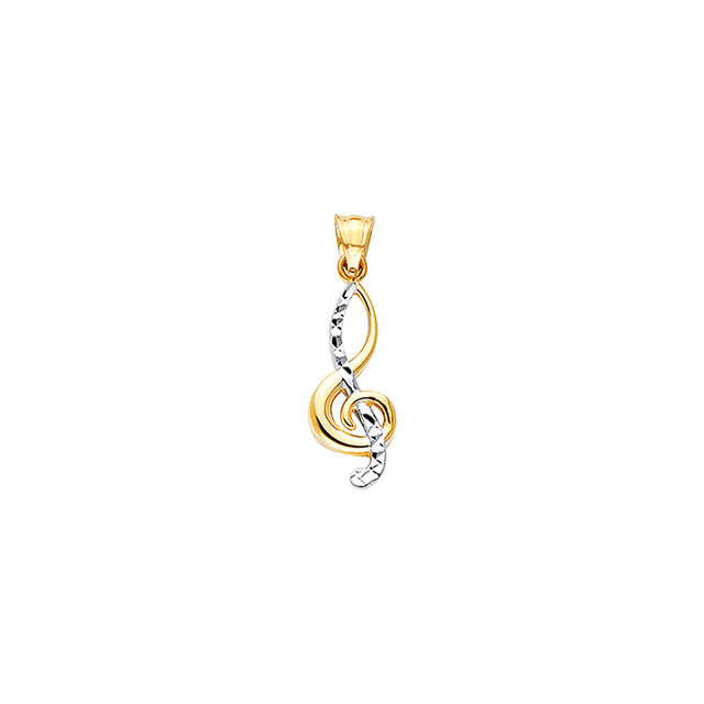 14K Two-Tone Gold Diamond-Cut Treble Clef Pendant