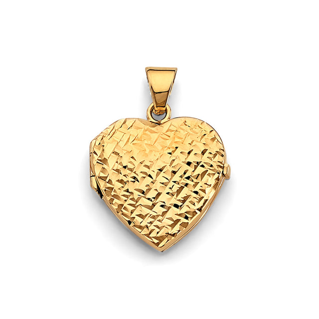 14K Yellow Gold Large Basketweave Heart Locket Pendant