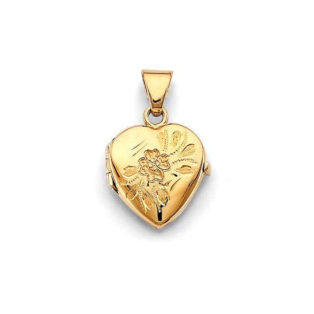 14K Yellow Gold Large Floral Heart Locket Pendant