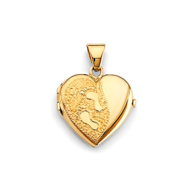 14K Yellow Gold Engraved Heart Locket Pendant