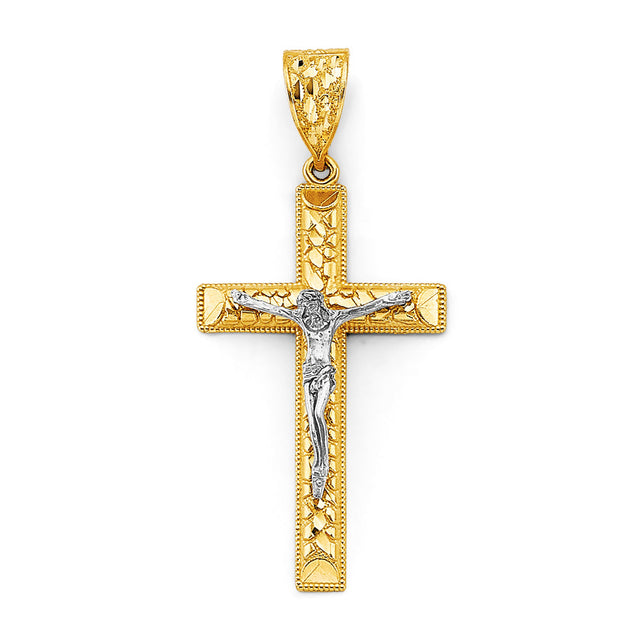 14K Two-Tone Gold Crucifix Cross Pendant