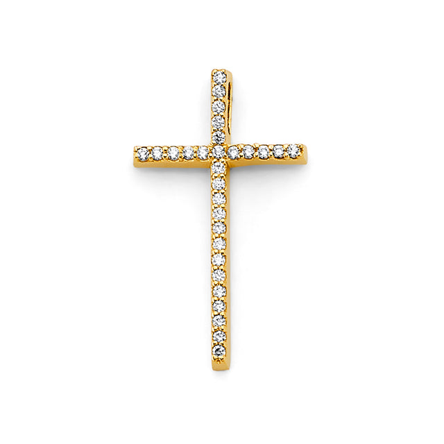 14K Yellow Gold CZ Cross Pendant