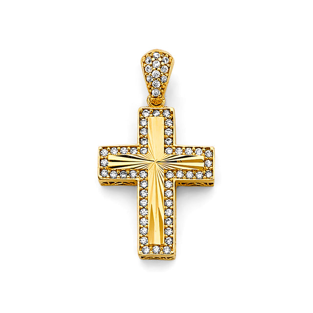 14K Yellow Gold CZ Cross Pendant