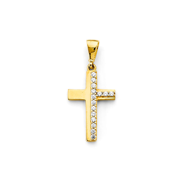 14K Yellow Gold CZ Cross Pendant