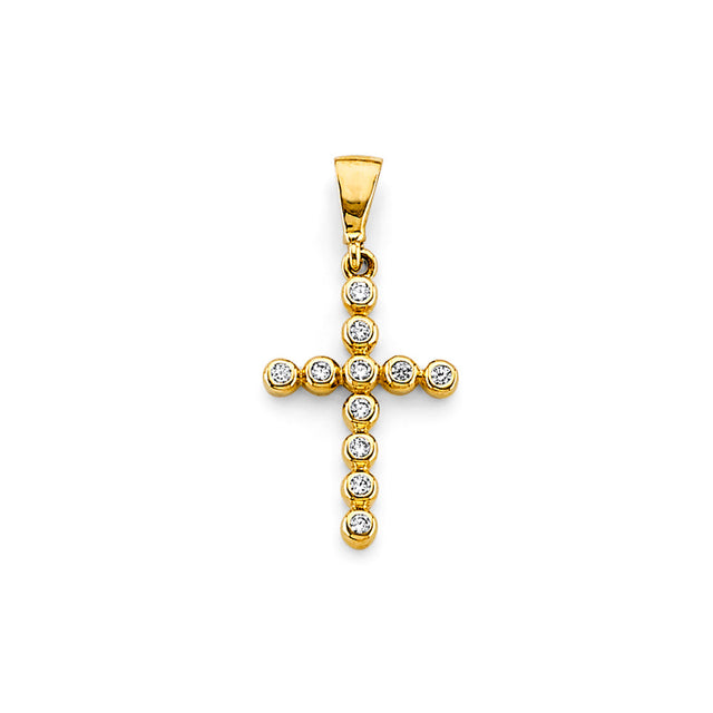 14K Yellow Gold CZ Cross Pendant