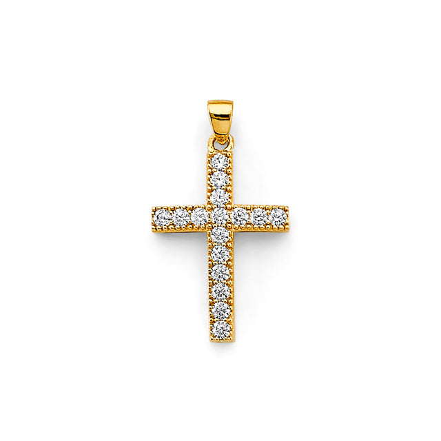 14K Two-Tone Gold CZ Cross Pendant
