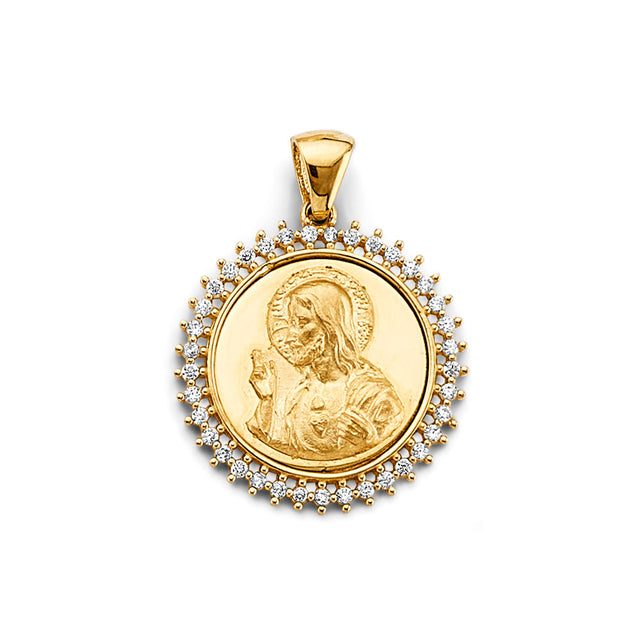 14K Yellow Gold Round Jesus Christ Pendant