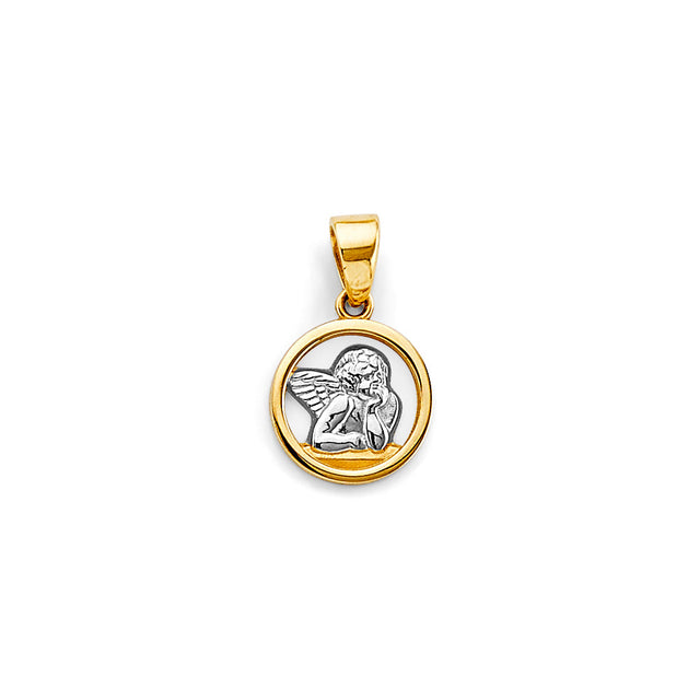 14K Two-Tone Gold Small Round Angel Pendant