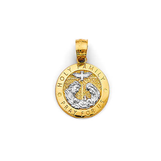 14K Two-Tone Gold Round Holy Family Pendant