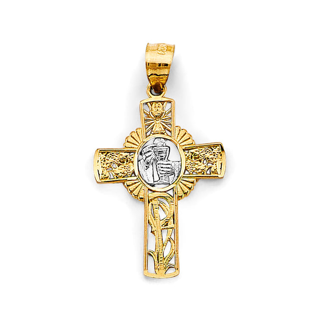 14K Two-Tone Gold First Communion Cross Pendant