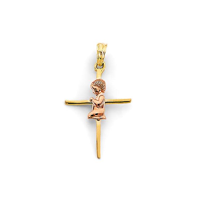 14K Two-Tone Gold Boy First Communion Cross Pendant