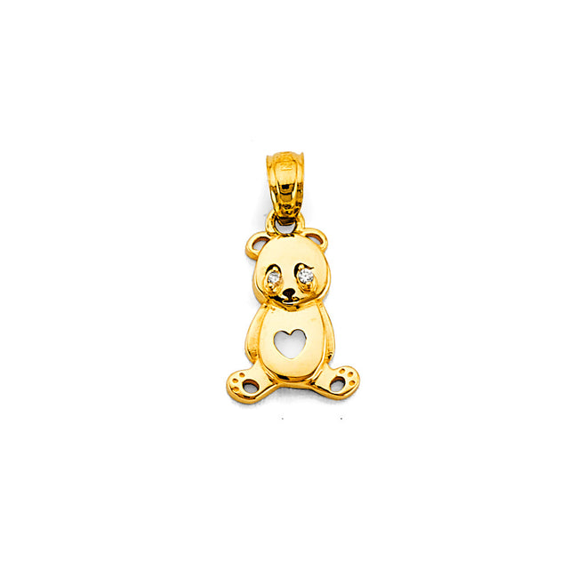 14K Yellow Gold Teddy Bear with Heart Pendant