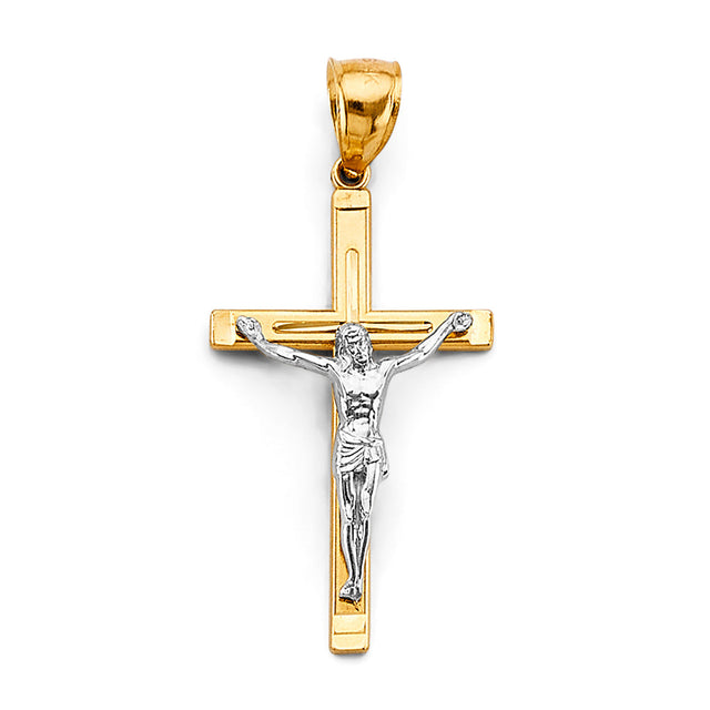 14K Two-Tone Gold Crucifix Cross Pendant