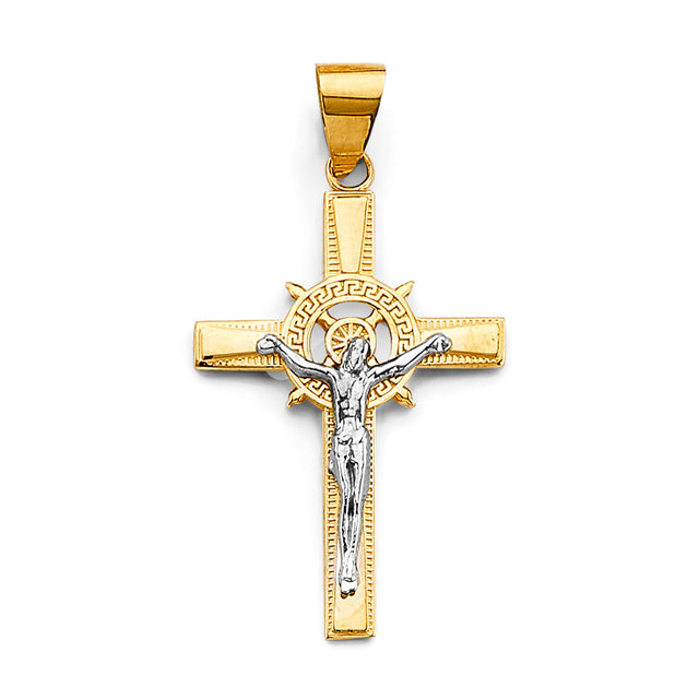 14K Two-Tone Gold Crucifix Cross Pendant