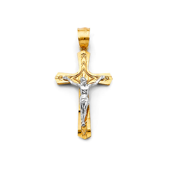 14K Two-Tone Gold Crucifix Cross Pendant