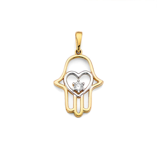 14K Two-Tone Gold Hamsa Hand Pendant