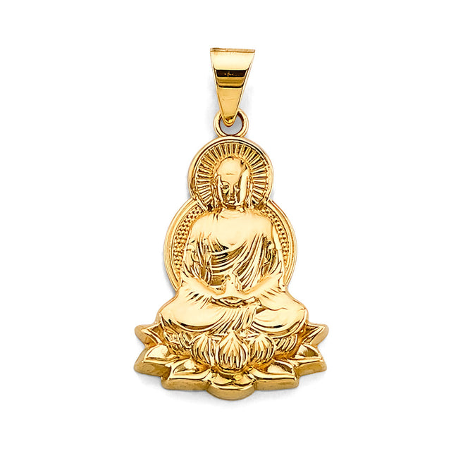 14K Yellow Gold Buddha on Lotus Pendant