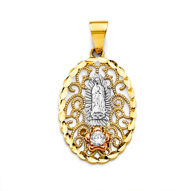 14K Tricolor Gold CZ Guadalupe Pendant