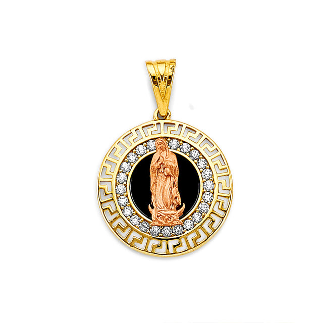 14K Two-Tone Gold CZ Onyx Guadalupe Pendant