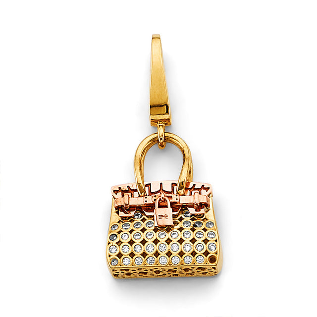 14K Tricolor Gold Lattice Handbag Pendant