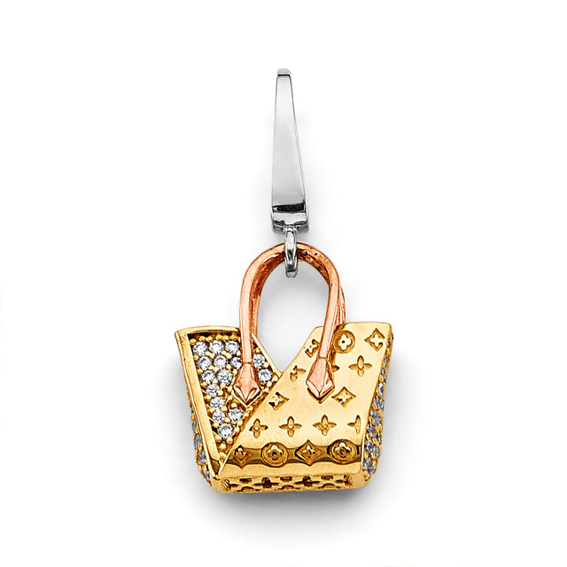 14K Tricolor Gold Heart-Pattern Handbag Pendant
