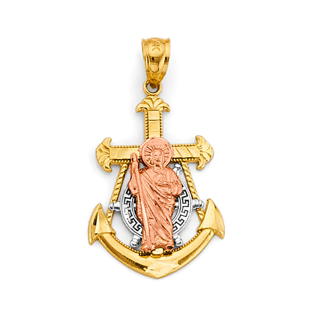 14K Tricolor Gold Anchor St. Jude Thaddeus Pendant