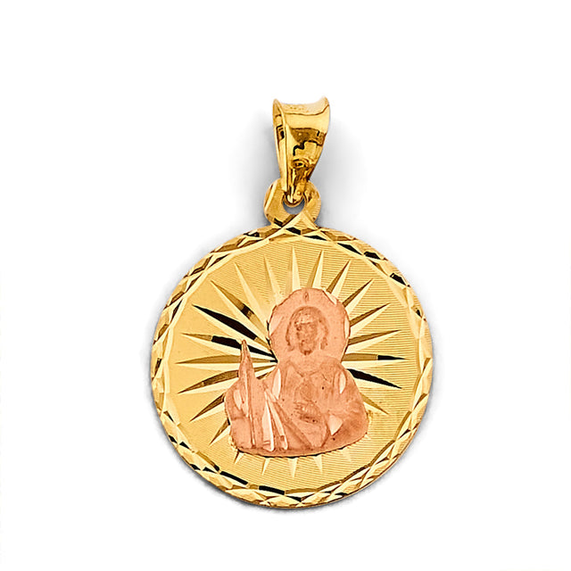 14K Two-Tone Gold Stamp St. Jude Pendant