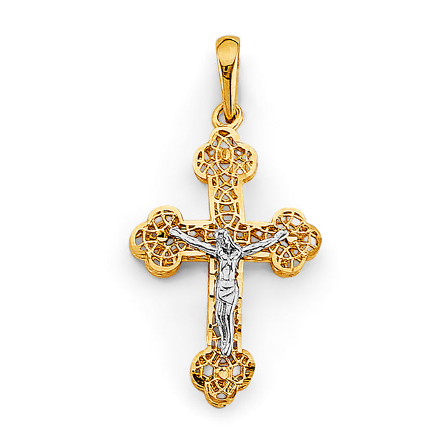 14K Two-Tone Gold Crucifix Cross Pendant