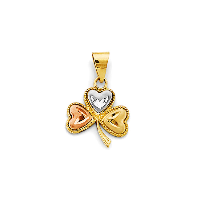 14K Tricolor Gold Shamrock of Hearts Pendant