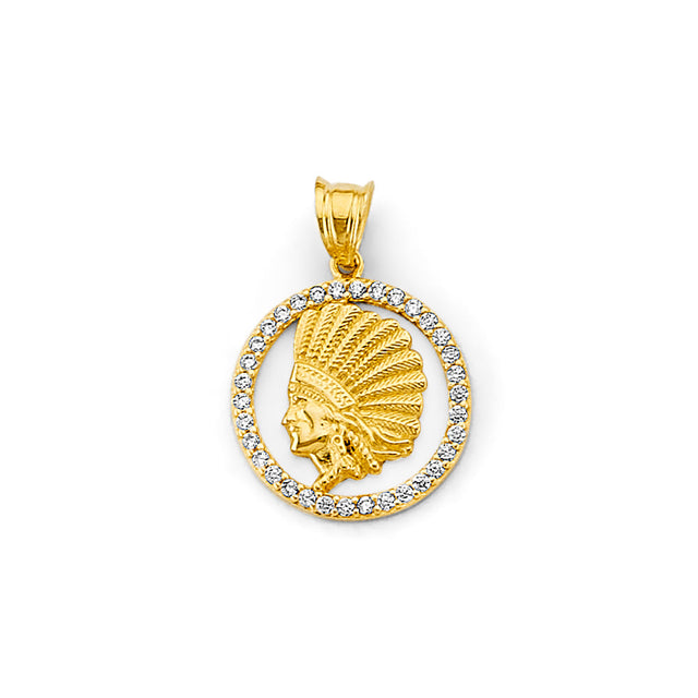 14K Yellow Gold Native American Chief Medallion Pendant