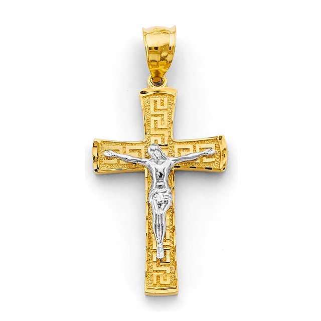 14K Two-Tone Gold Greek Crucifix Cross Pendant