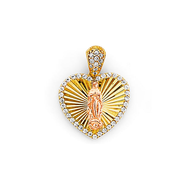 14K Tricolor Gold Heart Guadalupe Pendant